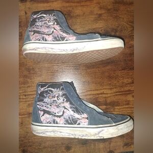 Vans Black and Pink High-Top Sneakers